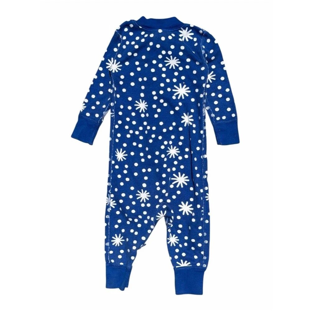 Hanna Andersson Baby 6-12M Blue Snowflake Organic Cotton Zip Sleeper Pajamas